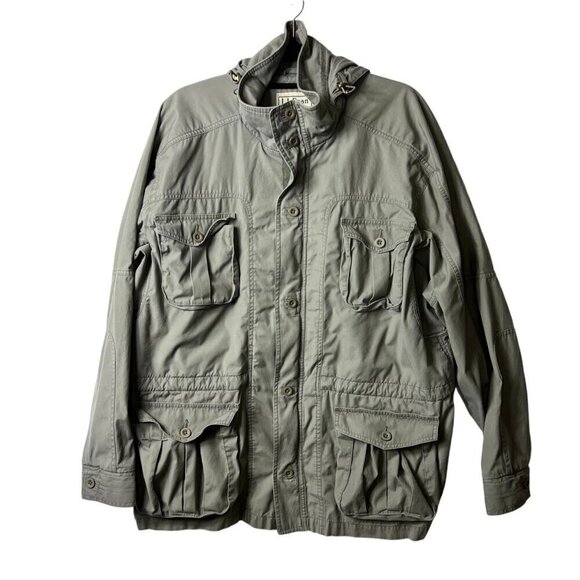 VTG L.L. Bean Safari Hunting Photography Military Button Shirt Jacket Large RARE - Picture 1 of 12